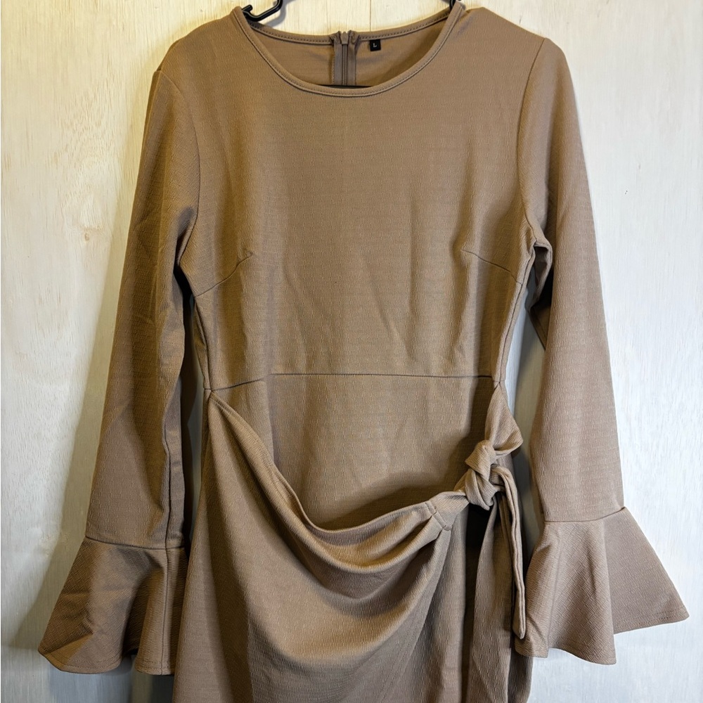 Elegant Tan Long Sleeve Dress